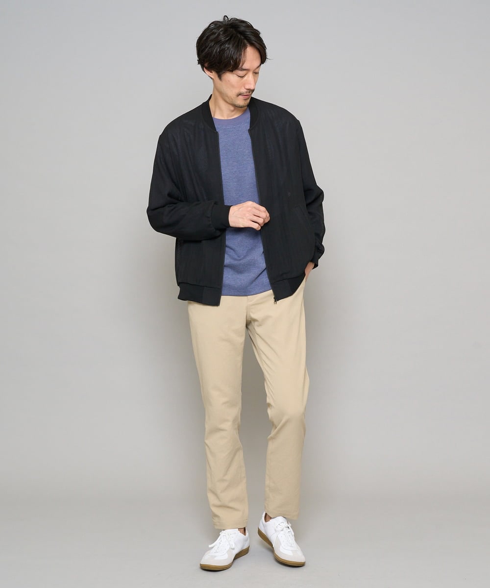 KHKFD13049 a.v.v MEN(アー・ヴェ・ヴェ) ＼秋の上品見えカットソー／タックジャカードクルーネックプルオーバー【イージーケア/洗濯機で洗える/毛玉になりにくい】 アイボリー