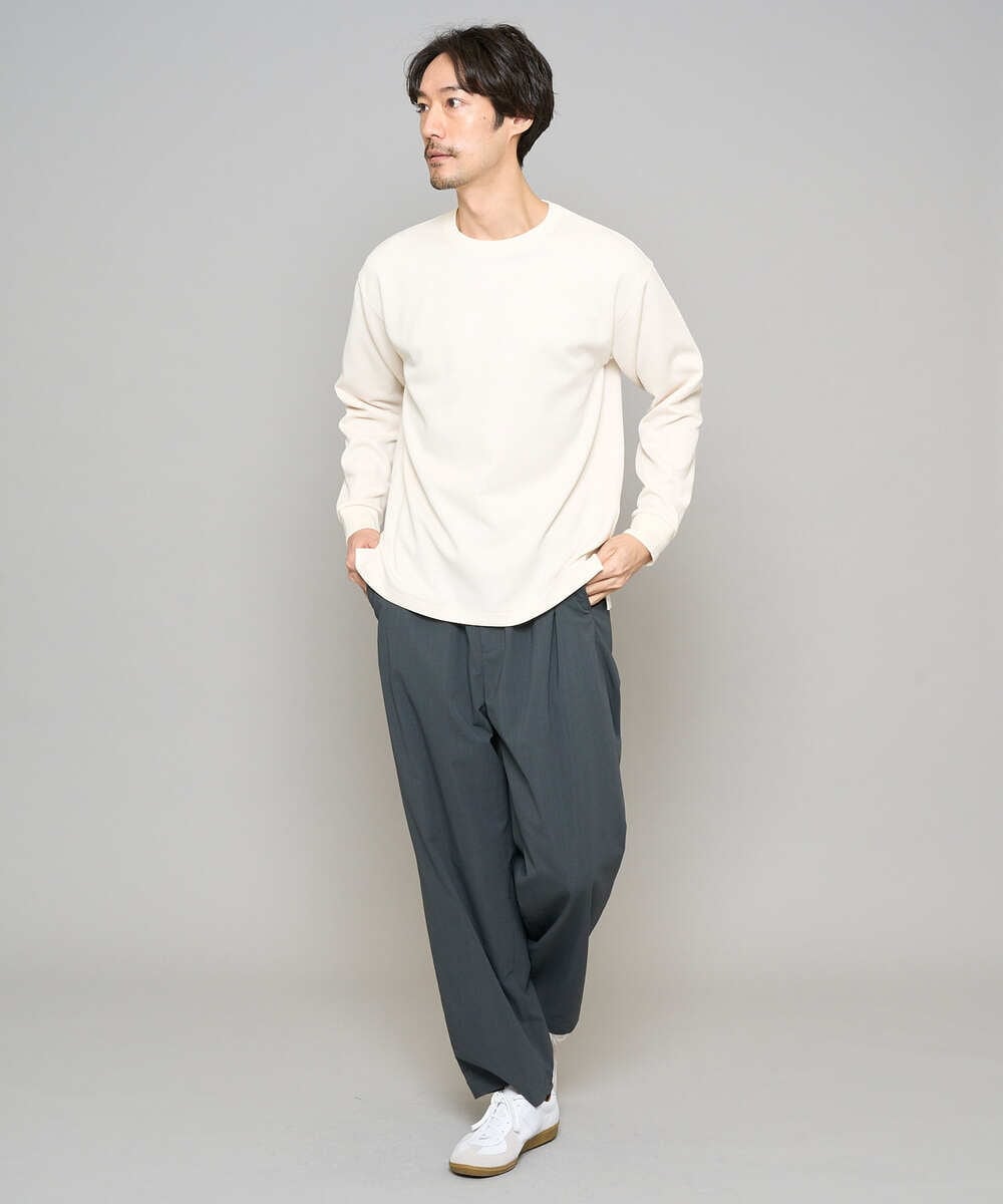 KHKFD13049 a.v.v MEN(アー・ヴェ・ヴェ) ＼秋の上品見えカットソー／タックジャカードクルーネックプルオーバー【イージーケア/洗濯機で洗える/毛玉になりにくい】 アイボリー
