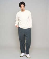 KHKFD13049 a.v.v MEN(アー・ヴェ・ヴェ) ＼秋の上品見えカットソー／タックジャカードクルーネックプルオーバー【イージーケア/洗濯機で洗える/毛玉になりにくい】 アイボリー