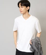 KHKGA41039 a.v.v MEN(アー・ヴェ・ヴェ) 【接触冷感/UVカット/毛玉になりにくい】シルケットスムースVネックカットソー ホワイト
