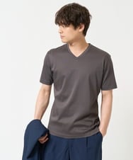 KHKGA41039 a.v.v MEN(アー・ヴェ・ヴェ) 【接触冷感/UVカット/毛玉になりにくい】シルケットスムースVネックカットソー ダークグレー