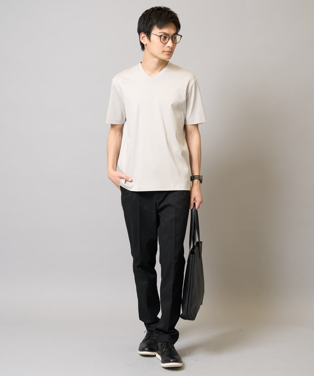 KHKGA41039 a.v.v MEN(アー・ヴェ・ヴェ) 【接触冷感/UVカット/毛玉になりにくい】シルケットスムースVネックカットソー ブラック