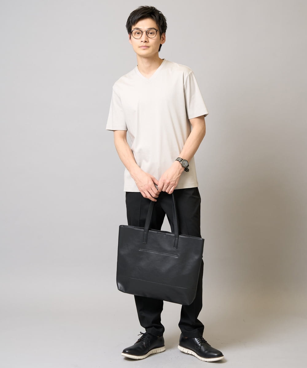 KHKGA41039 a.v.v MEN(アー・ヴェ・ヴェ) 【接触冷感/UVカット/毛玉になりにくい】シルケットスムースVネックカットソー ブラック