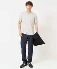KHKGA41039 a.v.v MEN(アー・ヴェ・ヴェ) 【接触冷感/UVカット/毛玉になりにくい】シルケットスムースVネックカットソー ブラック