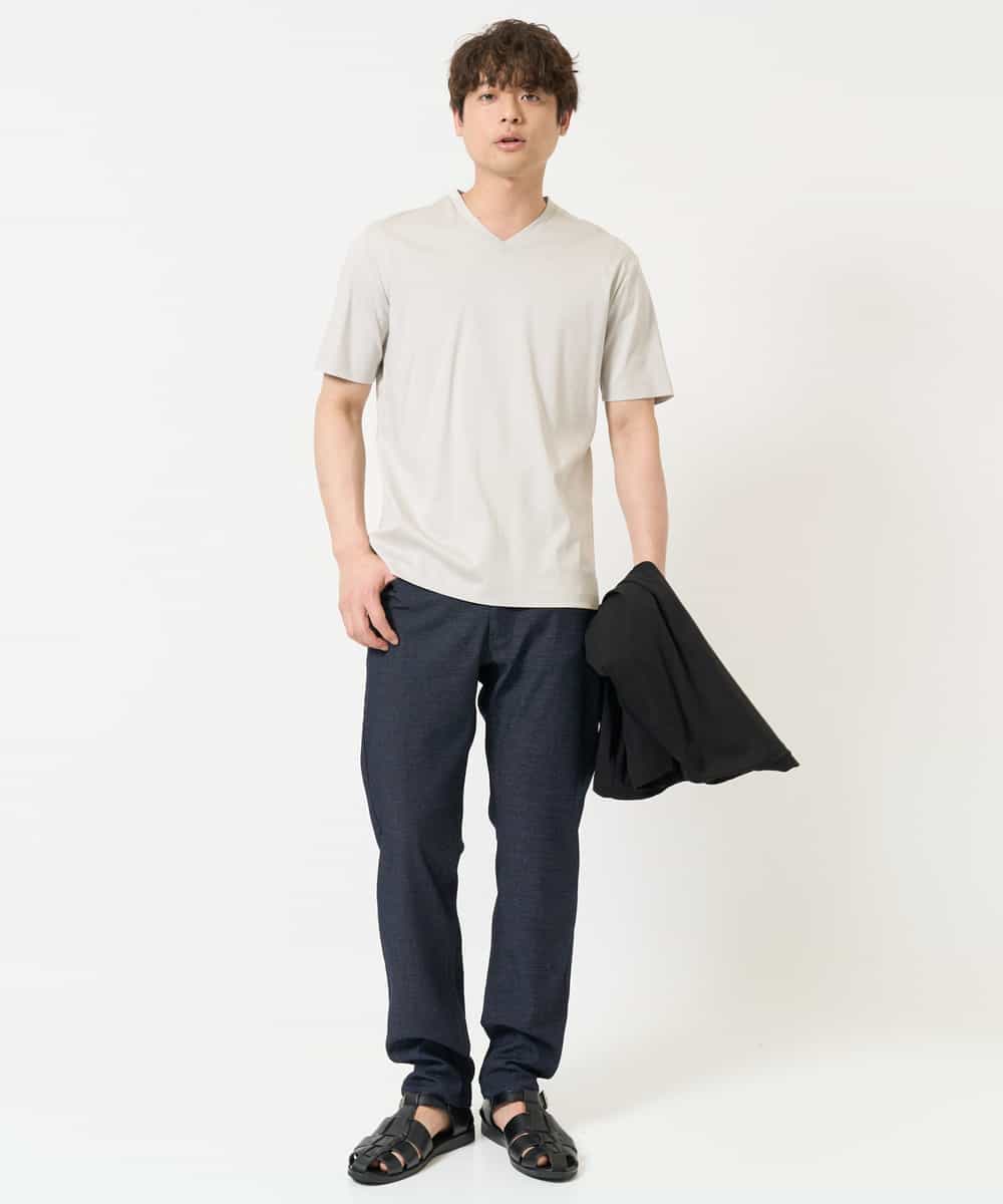 KHKGA41039 a.v.v MEN(アー・ヴェ・ヴェ) 【接触冷感/UVカット/毛玉になりにくい】シルケットスムースVネックカットソー ブラック