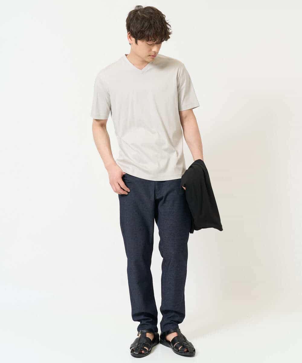 KHKGA41039 a.v.v MEN(アー・ヴェ・ヴェ) 【接触冷感/UVカット/毛玉になりにくい】シルケットスムースVネックカットソー ブラック