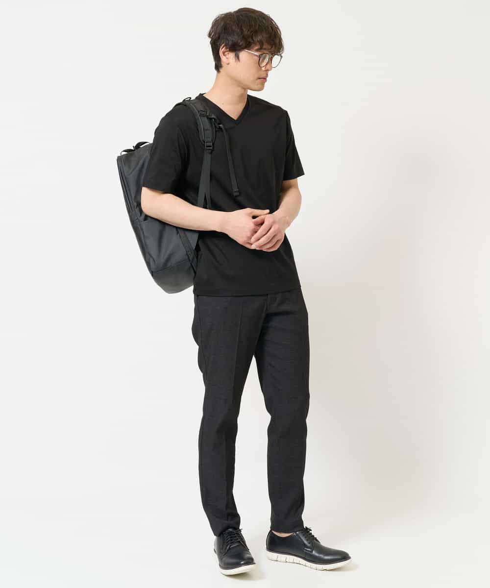 KHKGA41039 a.v.v MEN(アー・ヴェ・ヴェ) 【接触冷感/UVカット/毛玉になりにくい】シルケットスムースVネックカットソー ブラック