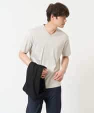 KHKGA41039 a.v.v MEN(アー・ヴェ・ヴェ) 【接触冷感/UVカット/毛玉になりにくい】シルケットスムースVネックカットソー ブラック