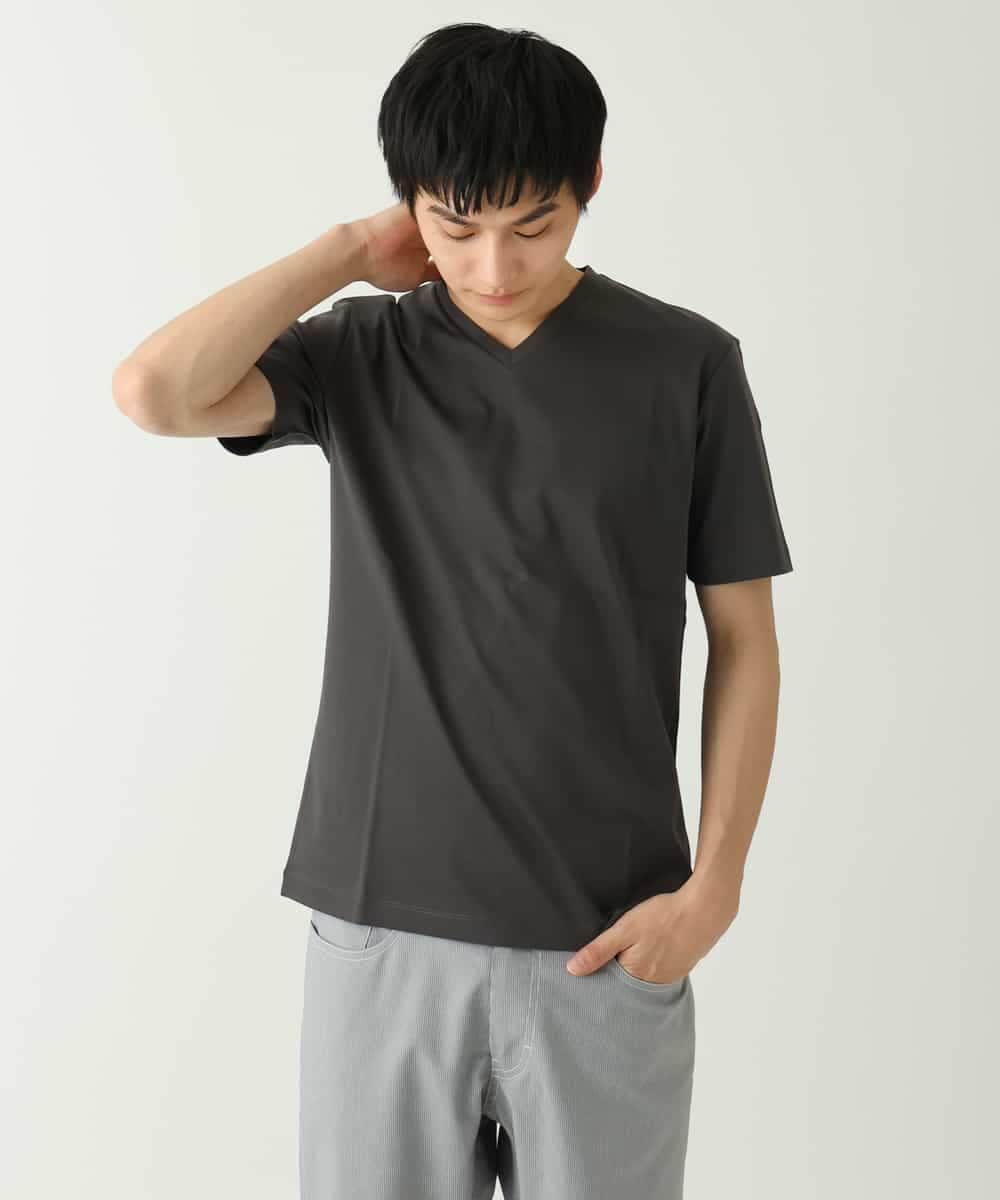 KHKGA41039 a.v.v MEN(アー・ヴェ・ヴェ) 【接触冷感/UVカット/毛玉になりにくい】シルケットスムースVネックカットソー ブラック