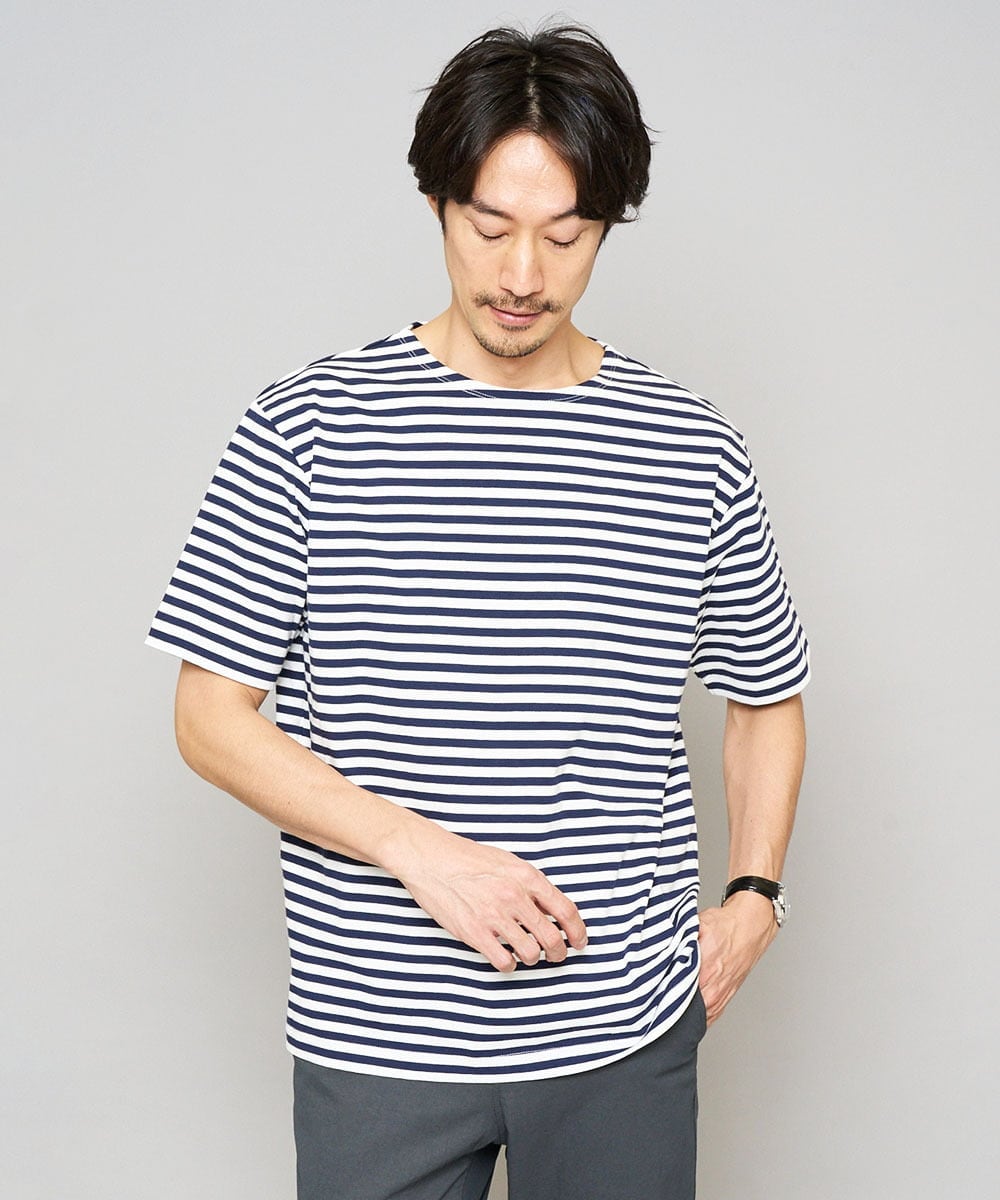 KHKGD23049 a.v.v MEN(アー・ヴェ・ヴェ) 【洗濯機で洗える】ベーシックボーダーカットソー ネイビー