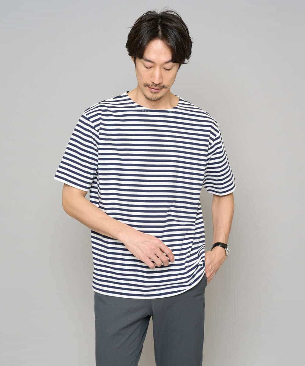 KHKGD23049 a.v.v MEN(アー・ヴェ・ヴェ) 【洗濯機で洗える】ベーシックボーダーカットソー ネイビー