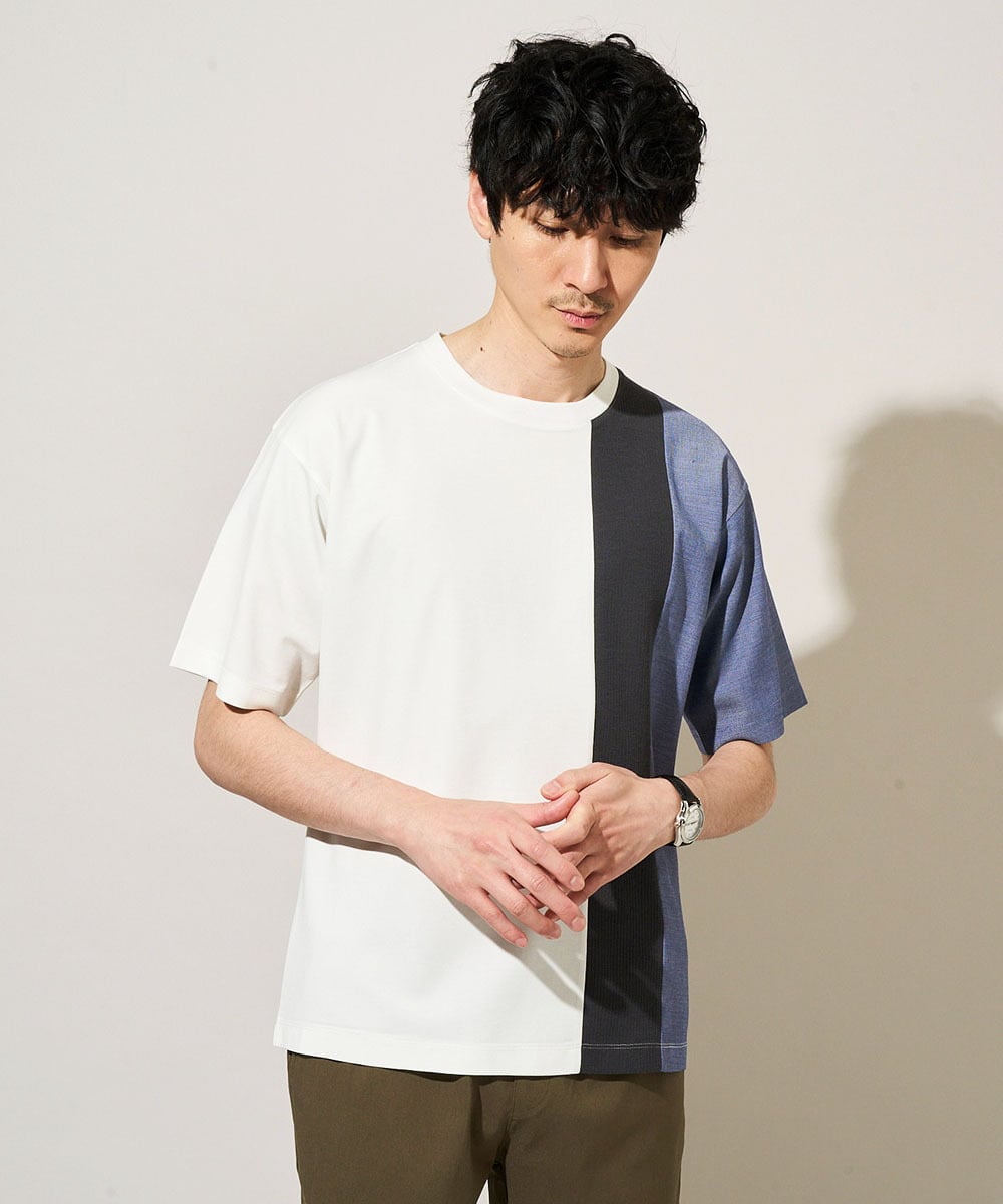 KHKGD27059 a.v.v MEN(アー・ヴェ・ヴェ) 夏の一枚着で人気！【洗濯機で洗える】デザテクカットソー ホワイト