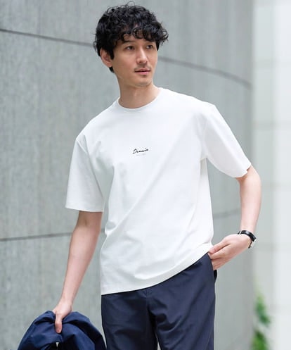 KHKGD29039 a.v.v MEN 【接触冷感/イージーケア/洗濯機で洗える/速乾/毛玉になりにくい】ミニロゴプリントセミワイドシルエットカットソー
