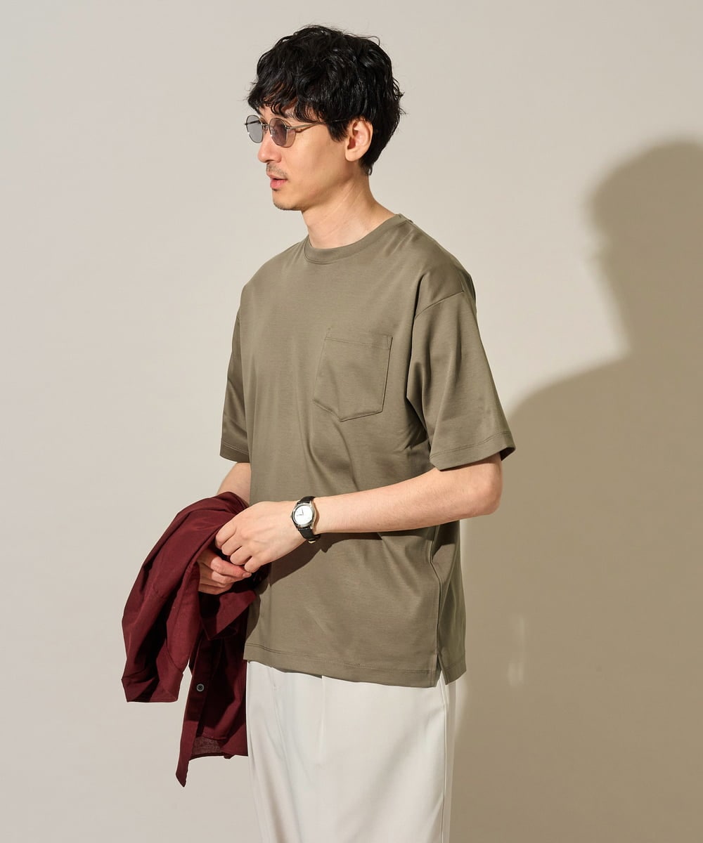 KHKGD40039 a.v.v MEN(アー・ヴェ・ヴェ) ＼累計28,000枚販売！／究極の無地Ｔ シルケットスムースシルエットカットソ ー【接触冷感 / UVカット/洗濯機で洗える/毛玉になりにくい】 ブラック