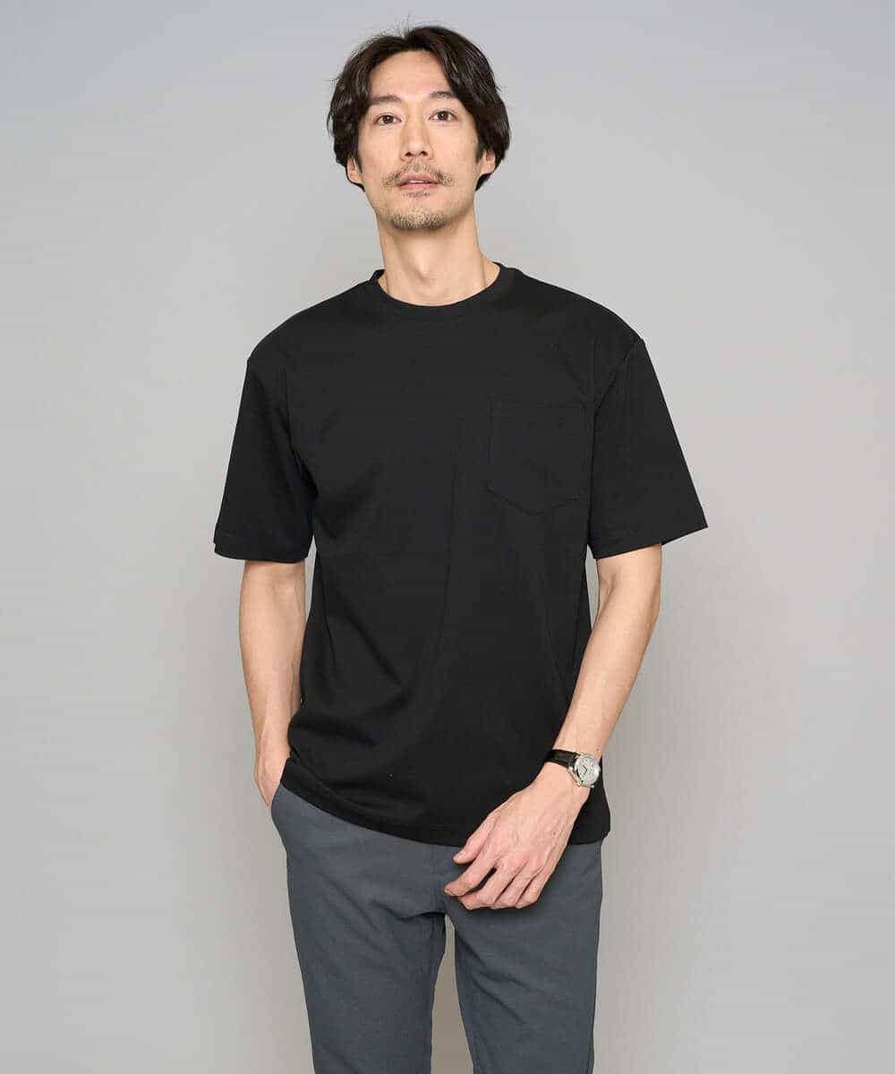 KHKGD40039 a.v.v MEN(アー・ヴェ・ヴェ) ＼累計28,000枚販売！／究極の無地Ｔ シルケットスムースシルエットカットソ ー【接触冷感 / UVカット/洗濯機で洗える/毛玉になりにくい】 ブラック