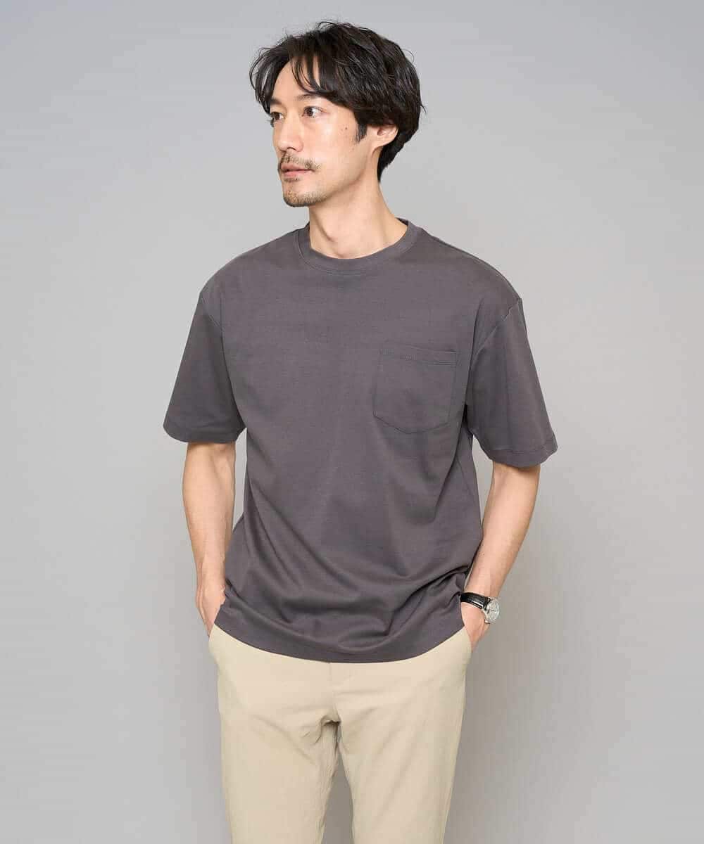 KHKGD40039 a.v.v MEN(アー・ヴェ・ヴェ) ＼累計28,000枚販売！／究極の無地Ｔ シルケットスムースシルエットカットソ ー【接触冷感 / UVカット/洗濯機で洗える/毛玉になりにくい】 ブラック