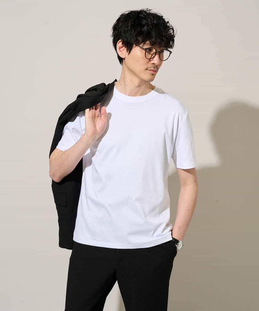 KHKGD42039 a.v.v MEN(アー・ヴェ・ヴェ) 【接触冷感/UVカット/洗濯機で洗える/毛玉になりにくい】シルケットスムースクルーネックスマートＴシャツ ダークグレー
