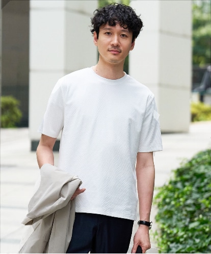 KHKGD78049  【イージーケア/洗濯機で洗える/接触冷感/毛玉になりにくい】ワイドハニカムジャカードクルーネックスマートＴシャツ
