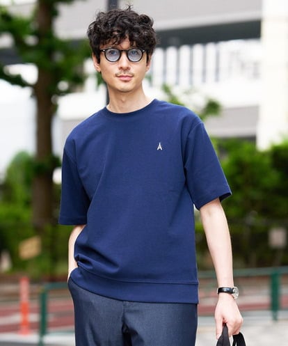 KHKGD89039 a.v.v MEN 夏カットソー人気NO.1【接触冷感】ライトアゼ１ポイントシシュウスウェットＴ〈イージーケア/洗濯機で洗える/毛玉になりにくい〉