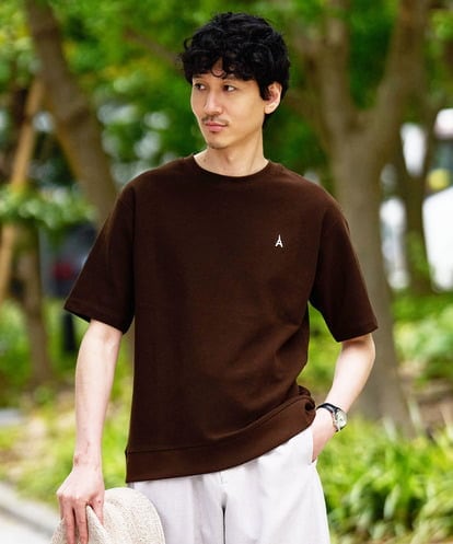 KHKGD89039 a.v.v MEN 夏カットソー人気NO.1【接触冷感】ライトアゼ１ポイントシシュウスウェットＴ〈イージーケア/洗濯機で洗える/毛玉になりにくい〉