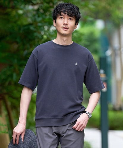 KHKGD89039 a.v.v MEN 夏カットソー人気NO.1【接触冷感】ライトアゼ１ポイントシシュウスウェットＴ〈イージーケア/洗濯機で洗える/毛玉になりにくい〉