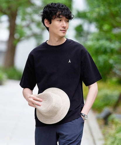 KHKGD89039 a.v.v MEN 夏カットソー人気NO.1【接触冷感】ライトアゼ１ポイントシシュウスウェットＴ〈イージーケア/洗濯機で洗える/毛玉になりにくい〉