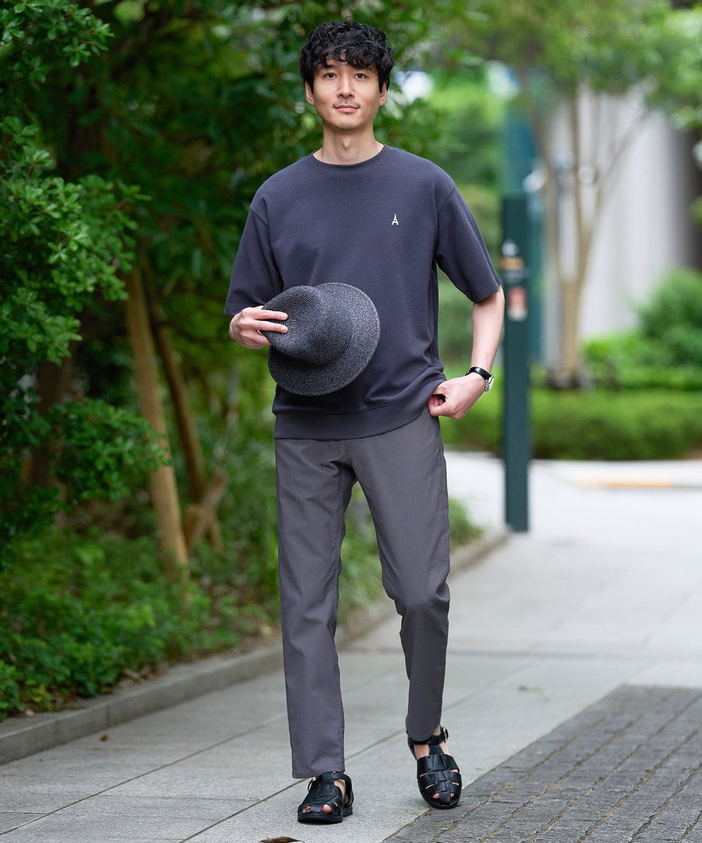 KHKGD89039 a.v.v MEN(アー・ヴェ・ヴェ) 夏カットソー人気NO.1【接触冷感】ライトアゼ１ポイントシシュウスウェットＴ〈イージーケア/洗濯機で洗える/毛玉になりにくい〉 ブラック