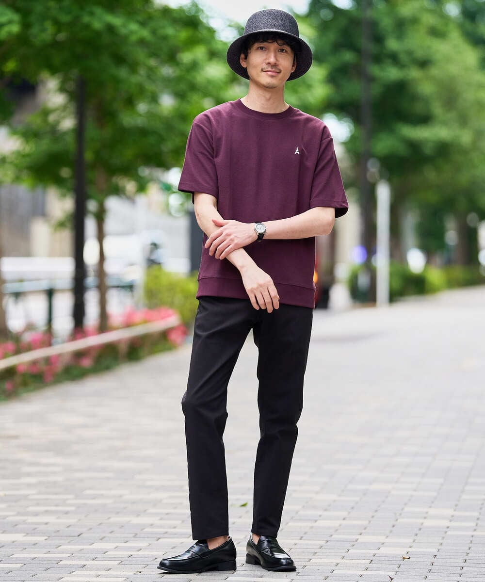 KHKGD89039 a.v.v MEN(アー・ヴェ・ヴェ) 夏カットソー人気NO.1【接触冷感】ライトアゼ１ポイントシシュウスウェットＴ〈イージーケア/洗濯機で洗える/毛玉になりにくい〉 ブラック