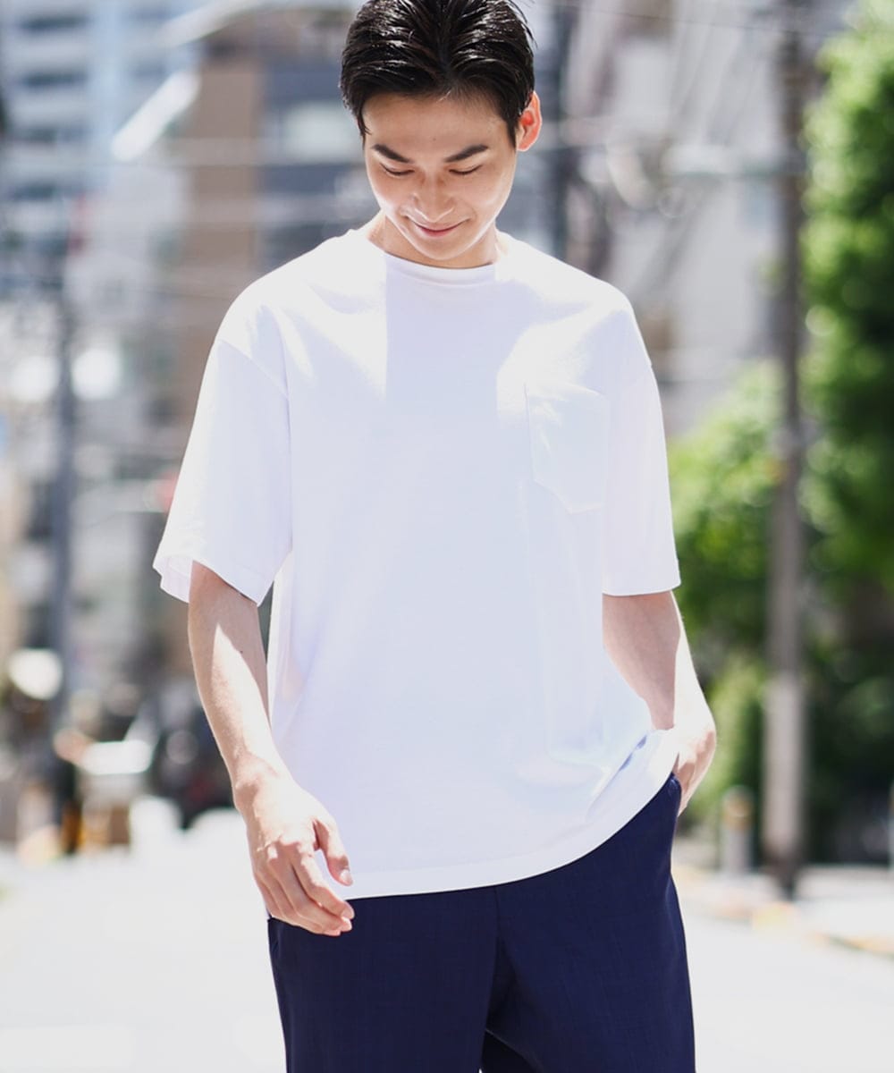KHKGV40034 a.v.v MEN(アー・ヴェ・ヴェ) 【定番アイテム】ハイクオリティーコットンシルケットTシャツ ホワイト