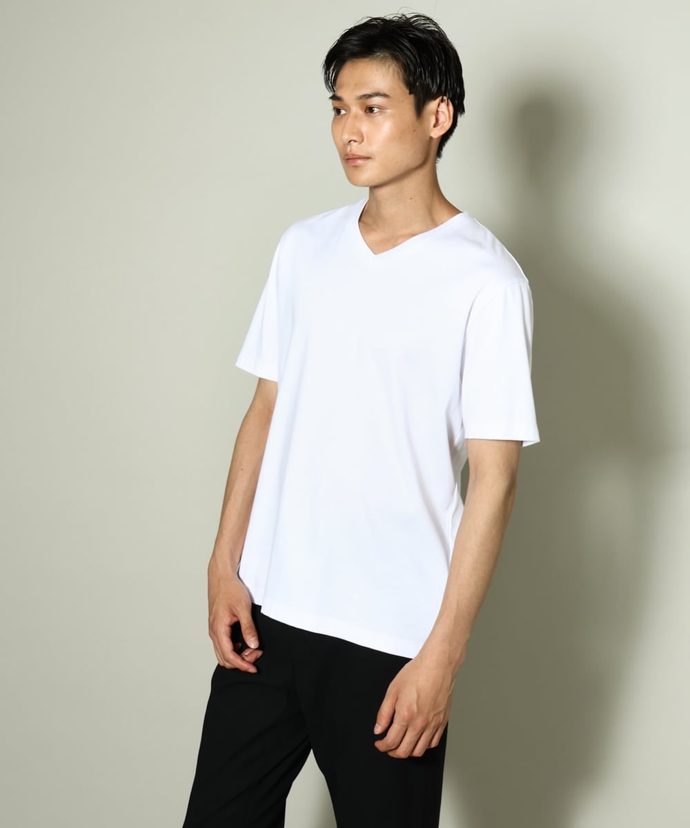 KHKGV41034 a.v.v MEN(アー・ヴェ・ヴェ) 【定番アイテム】ハイクオリティーコットンシルケットＶネックＴシャツ ダークグレー