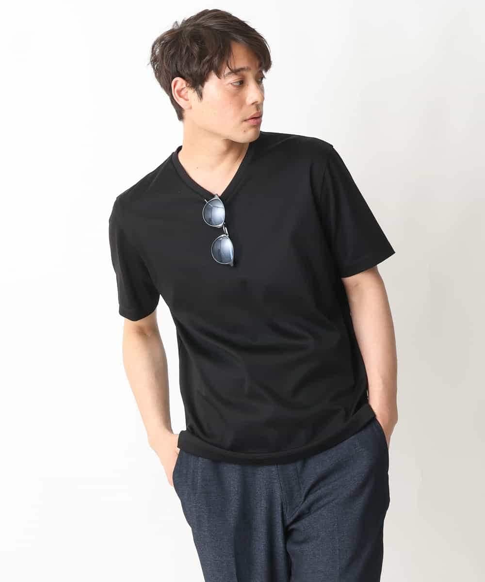 KHKGV41034 a.v.v MEN(アー・ヴェ・ヴェ) 【定番アイテム】ハイクオリティーコットンシルケットＶネックＴシャツ ダークグレー
