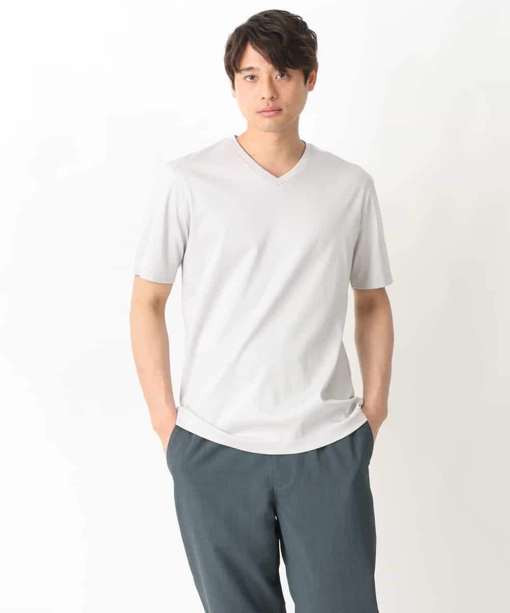KHKGV41034 a.v.v MEN(アー・ヴェ・ヴェ) 【定番アイテム】ハイクオリティーコットンシルケットＶネックＴシャツ ダークグレー