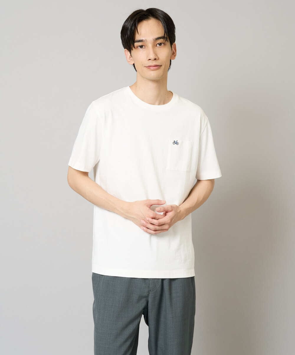 KHKGV75029 a.v.v MEN(アー・ヴェ・ヴェ) 【接触冷感/綿100％】ワンポイント刺繍半袖Tシャツ ホワイト