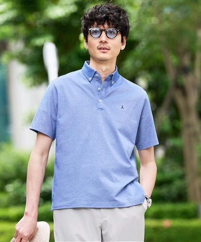 KHKHD45049 a.v.v MEN 【接触冷感】ワンポイントシシュウ バーズアイポロシャツ〈洗濯機で洗える / イージーケア / 毛玉になりにくい〉