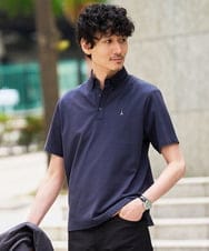 KHKHD45049 a.v.v MEN(アー・ヴェ・ヴェ) 【接触冷感】ワンポイントシシュウ バーズアイポロシャツ〈洗濯機で洗える / イージーケア / 毛玉になりにくい〉 ネイビー
