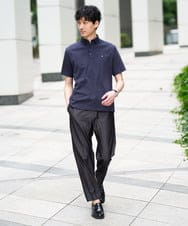 KHKHD45049 a.v.v MEN(アー・ヴェ・ヴェ) 【接触冷感】ワンポイントシシュウ バーズアイポロシャツ〈洗濯機で洗える / イージーケア / 毛玉になりにくい〉 ネイビー