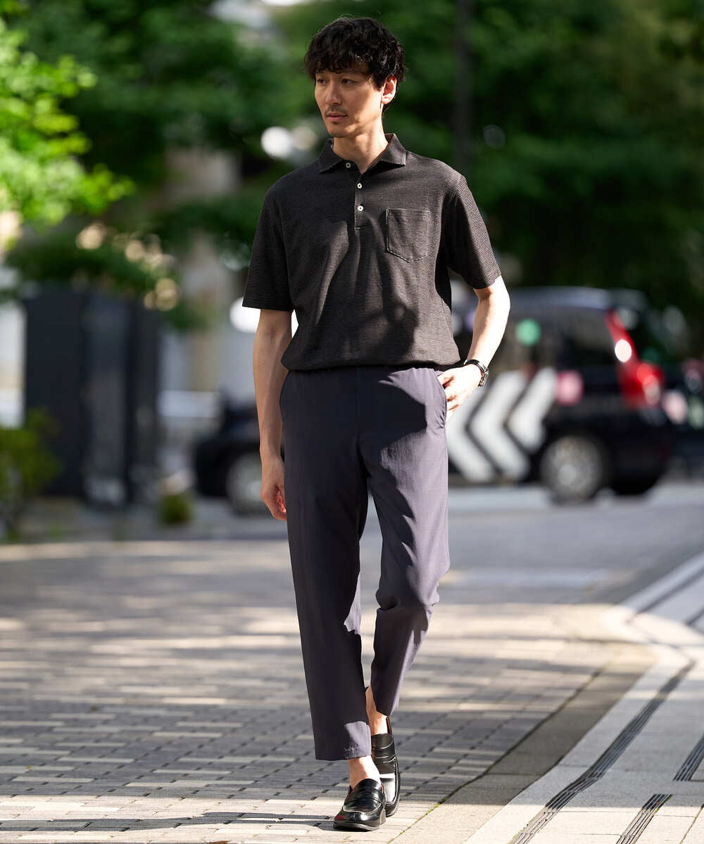 KHKHD46059 a.v.v MEN(アー・ヴェ・ヴェ) ＼シンプルすぎない大人の表情／ハニカムウラボーダーポロシャツ【接触冷感/洗濯機で洗える/イージーケア/ストレッチ】 ブラック