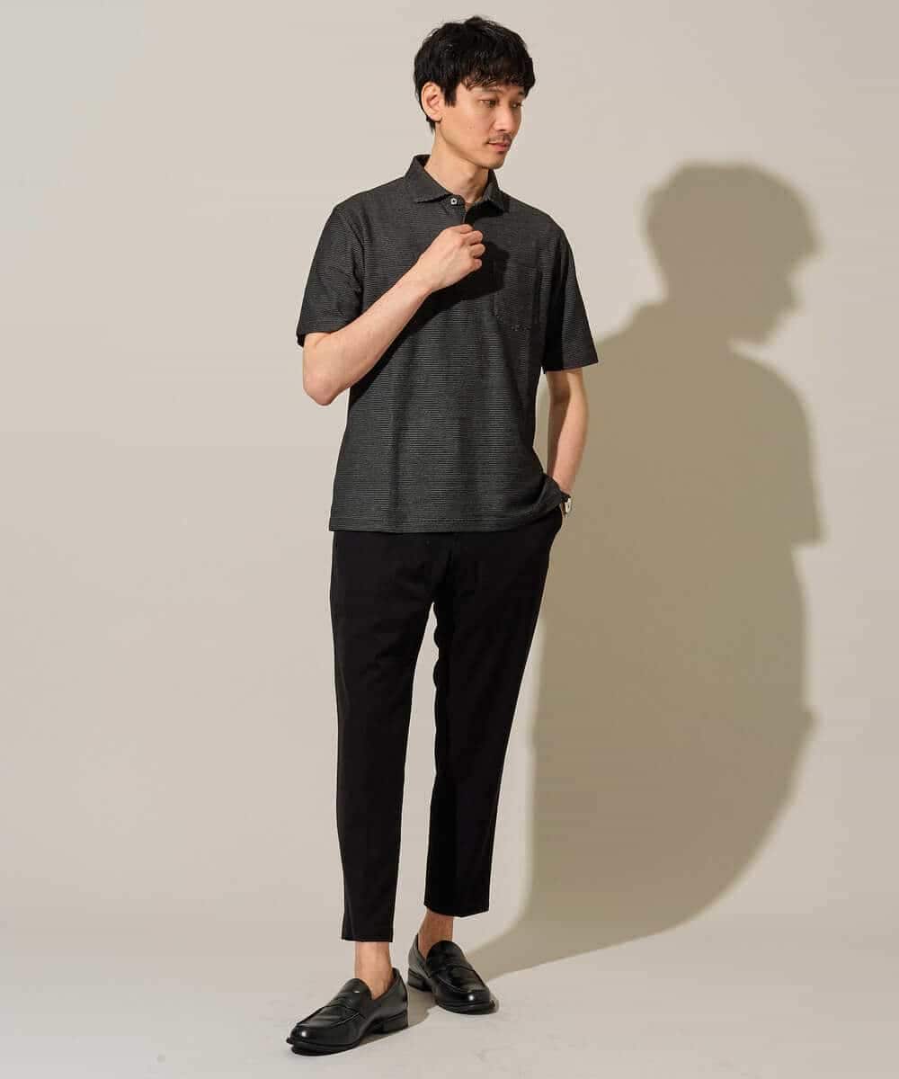 KHKHD46059 a.v.v MEN(アー・ヴェ・ヴェ) ＼シンプルすぎない大人の表情／ハニカムウラボーダーポロシャツ【接触冷感/洗濯機で洗える/イージーケア/ストレッチ】 ブラック