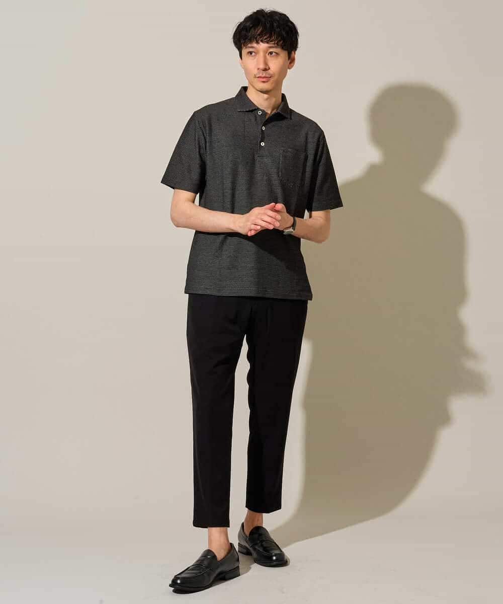 KHKHD46059 a.v.v MEN(アー・ヴェ・ヴェ) ＼シンプルすぎない大人の表情／ハニカムウラボーダーポロシャツ【接触冷感/洗濯機で洗える/イージーケア/ストレッチ】 ブラック