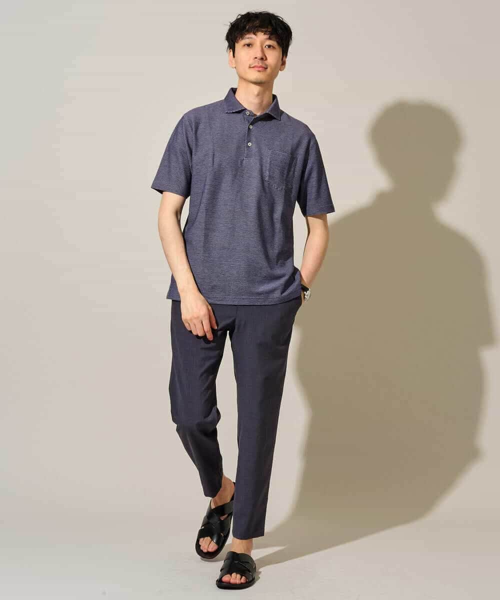 KHKHD46059 a.v.v MEN(アー・ヴェ・ヴェ) ＼シンプルすぎない大人の表情／ハニカムウラボーダーポロシャツ【接触冷感/洗濯機で洗える/イージーケア/ストレッチ】 ブラック