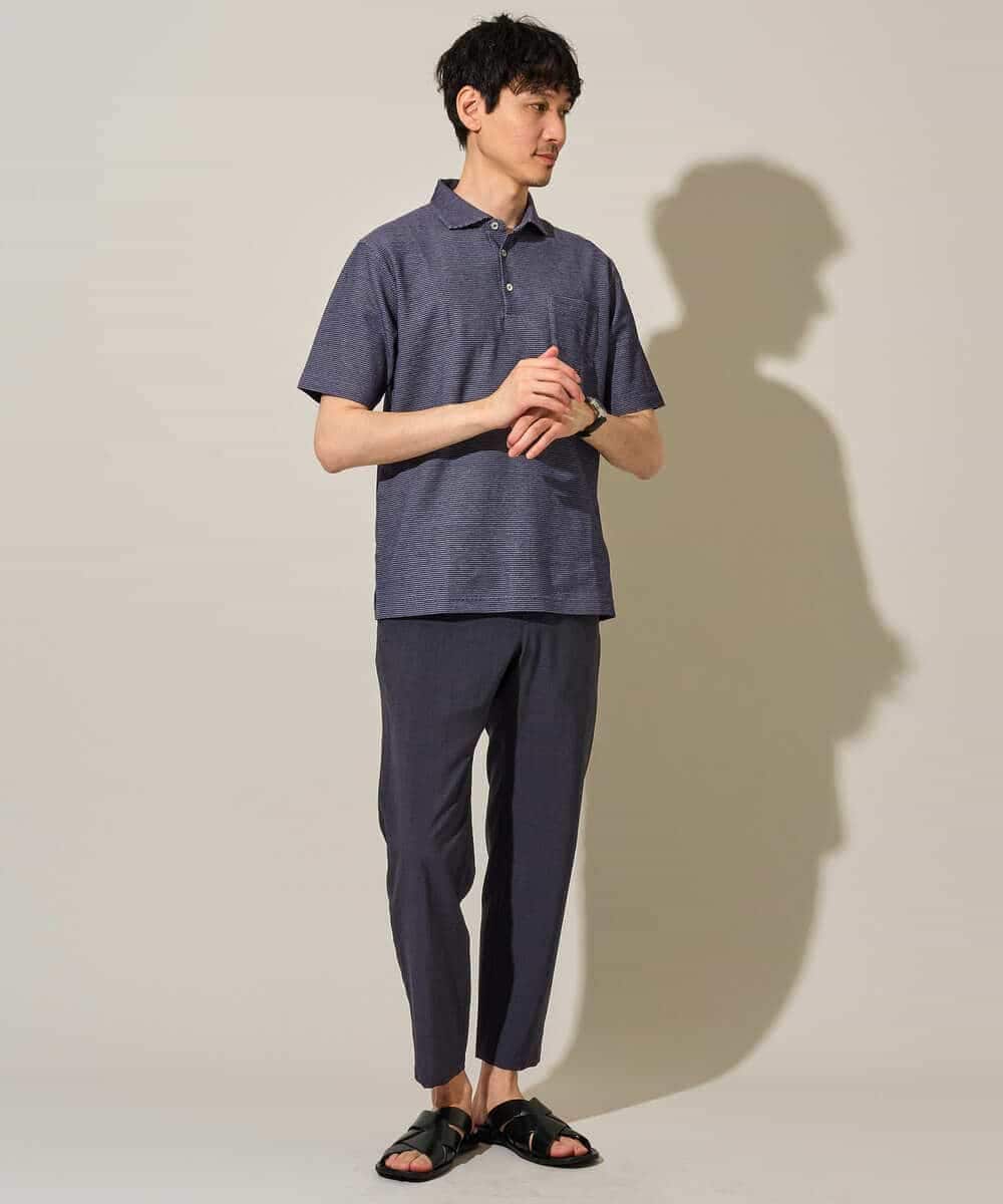 KHKHD46059 a.v.v MEN(アー・ヴェ・ヴェ) ＼シンプルすぎない大人の表情／ハニカムウラボーダーポロシャツ【接触冷感/洗濯機で洗える/イージーケア/ストレッチ】 ブラック