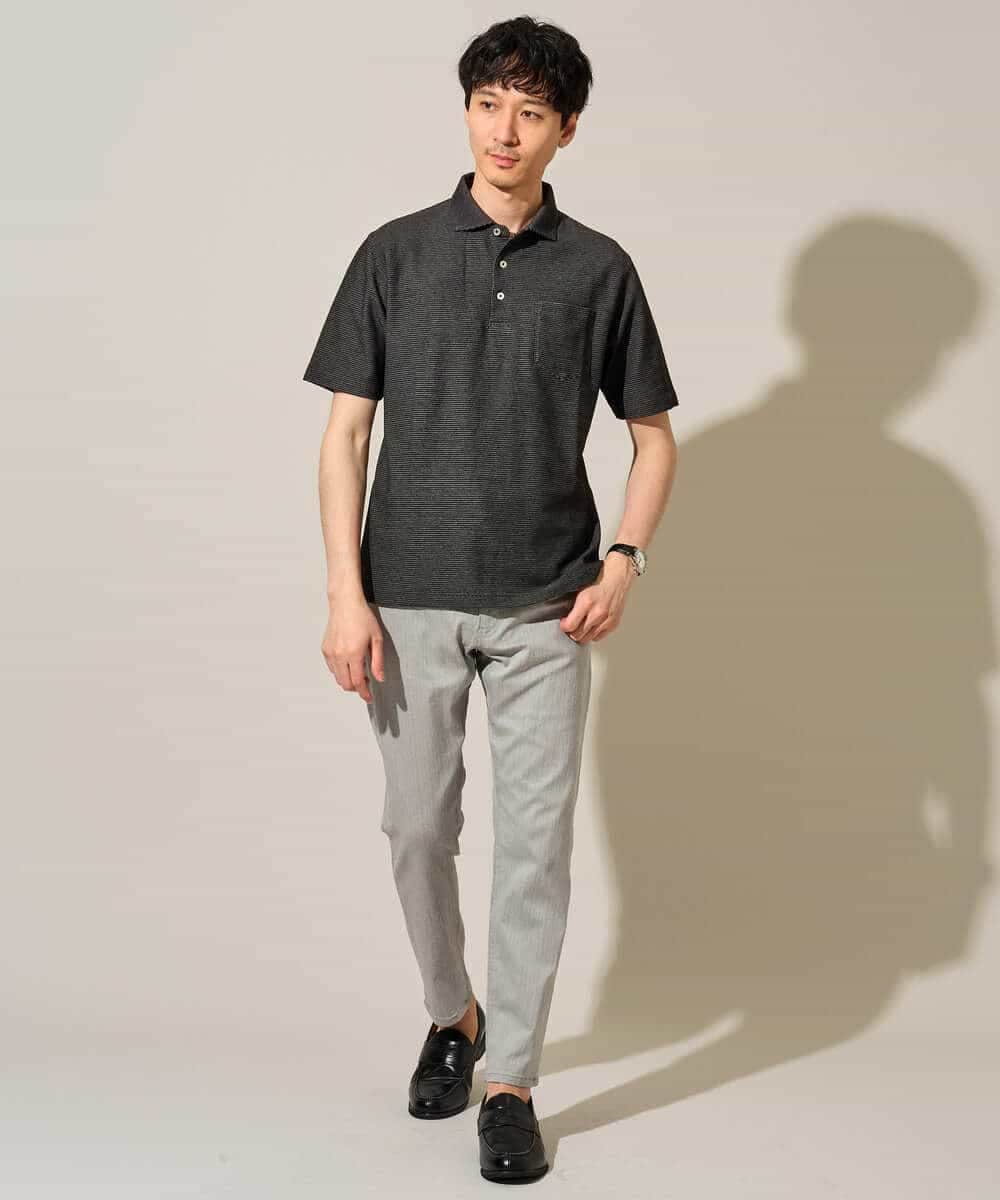 KHKHD46059 a.v.v MEN(アー・ヴェ・ヴェ) ＼シンプルすぎない大人の表情／ハニカムウラボーダーポロシャツ【接触冷感/洗濯機で洗える/イージーケア/ストレッチ】 ブラック