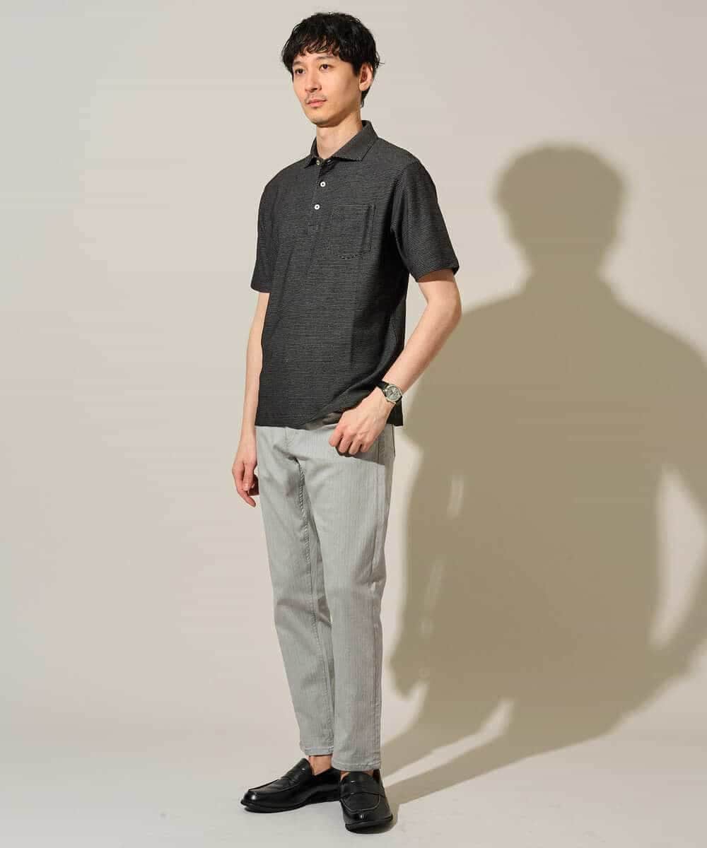 KHKHD46059 a.v.v MEN(アー・ヴェ・ヴェ) ＼シンプルすぎない大人の表情／ハニカムウラボーダーポロシャツ【接触冷感/洗濯機で洗える/イージーケア/ストレッチ】 ブラック