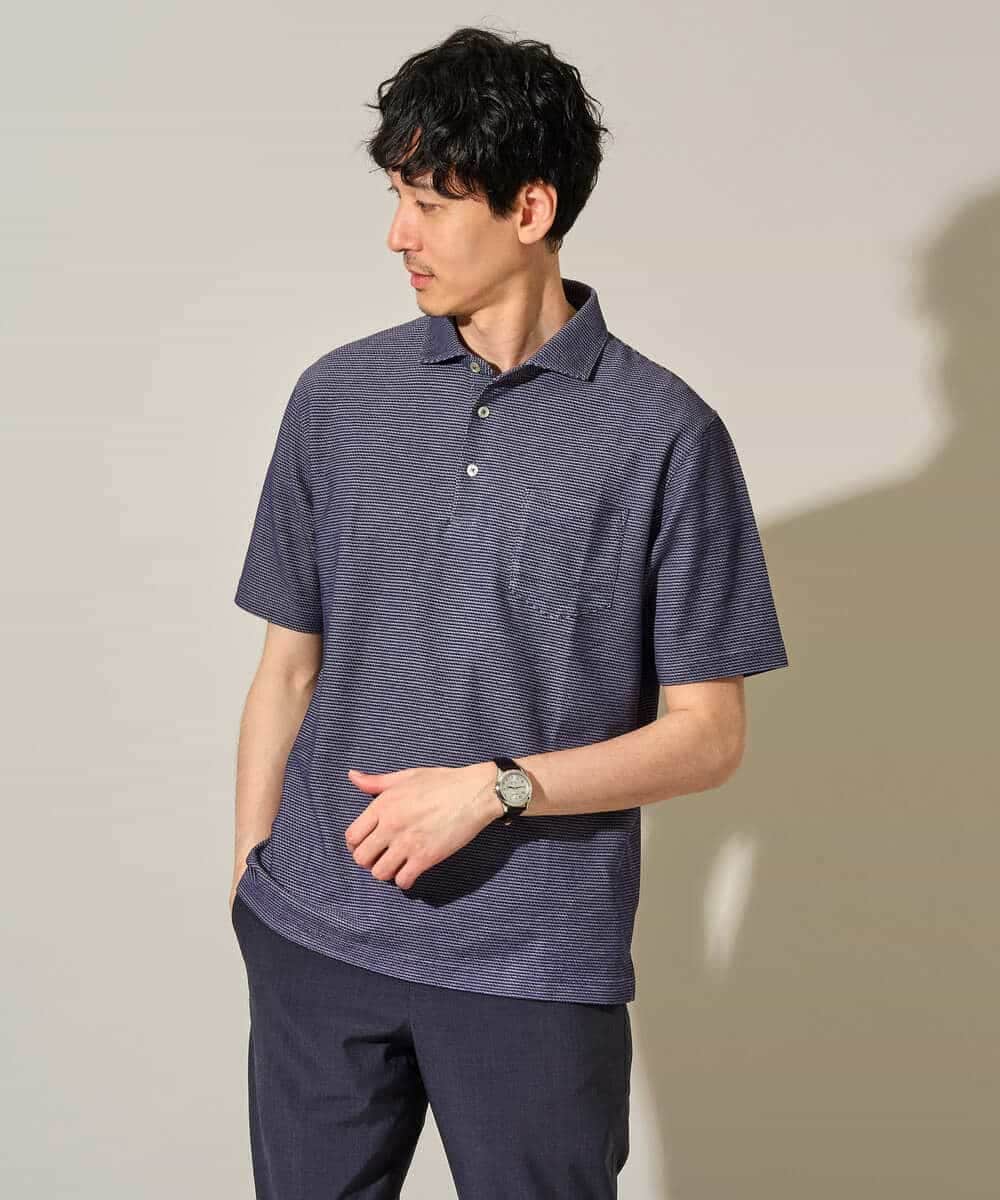 KHKHD46059 a.v.v MEN(アー・ヴェ・ヴェ) ＼シンプルすぎない大人の表情／ハニカムウラボーダーポロシャツ【接触冷感/洗濯機で洗える/イージーケア/ストレッチ】 ブラック