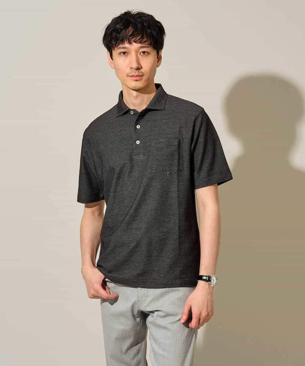 KHKHD46059 a.v.v MEN(アー・ヴェ・ヴェ) ＼シンプルすぎない大人の表情／ハニカムウラボーダーポロシャツ【接触冷感/洗濯機で洗える/イージーケア/ストレッチ】 ブラック