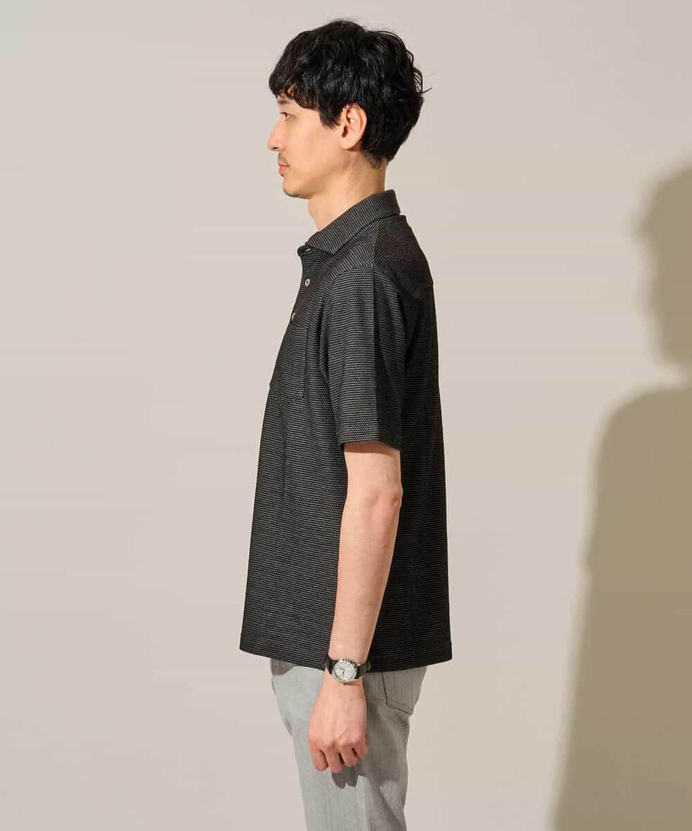 KHKHD46059 a.v.v MEN(アー・ヴェ・ヴェ) ＼シンプルすぎない大人の表情／ハニカムウラボーダーポロシャツ【接触冷感/洗濯機で洗える/イージーケア/ストレッチ】 ブラック