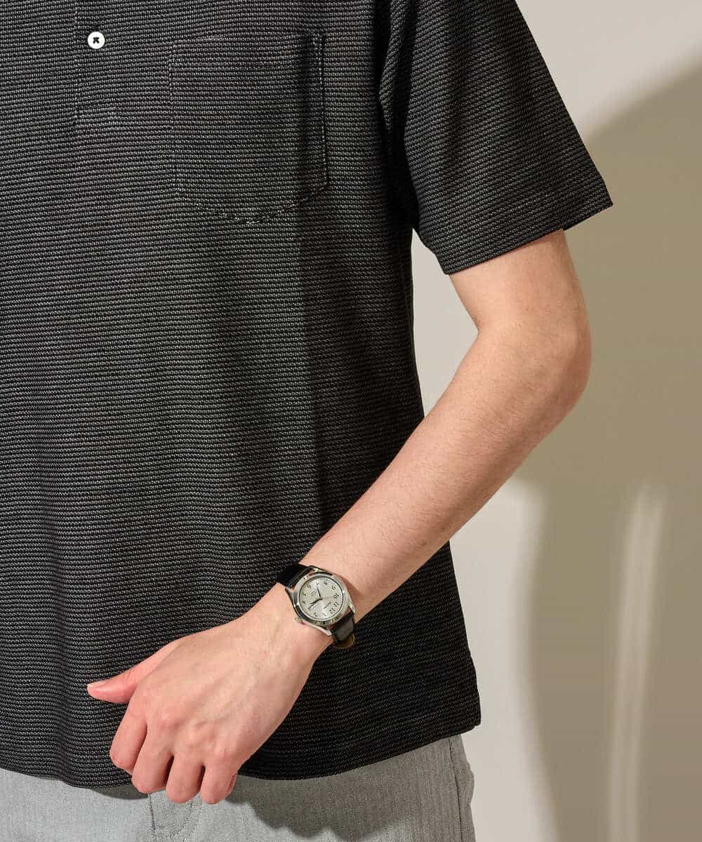 KHKHD46059 a.v.v MEN(アー・ヴェ・ヴェ) ＼シンプルすぎない大人の表情／ハニカムウラボーダーポロシャツ【接触冷感/洗濯機で洗える/イージーケア/ストレッチ】 ブラック