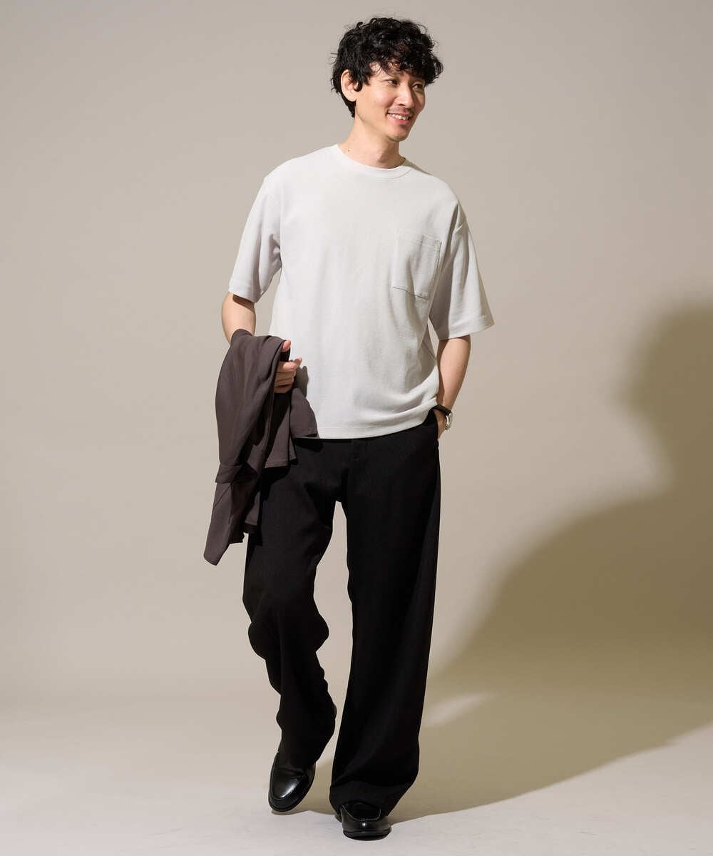 KHKHD58044 a.v.v MEN(アー・ヴェ・ヴェ) ＼ジャケットインにもおすすめ！／ハニカムジャカードクルーネックカットソー【接触冷感/遮熱洗濯機で洗える/イージーケア/毛玉になりにくい】 オレンジ