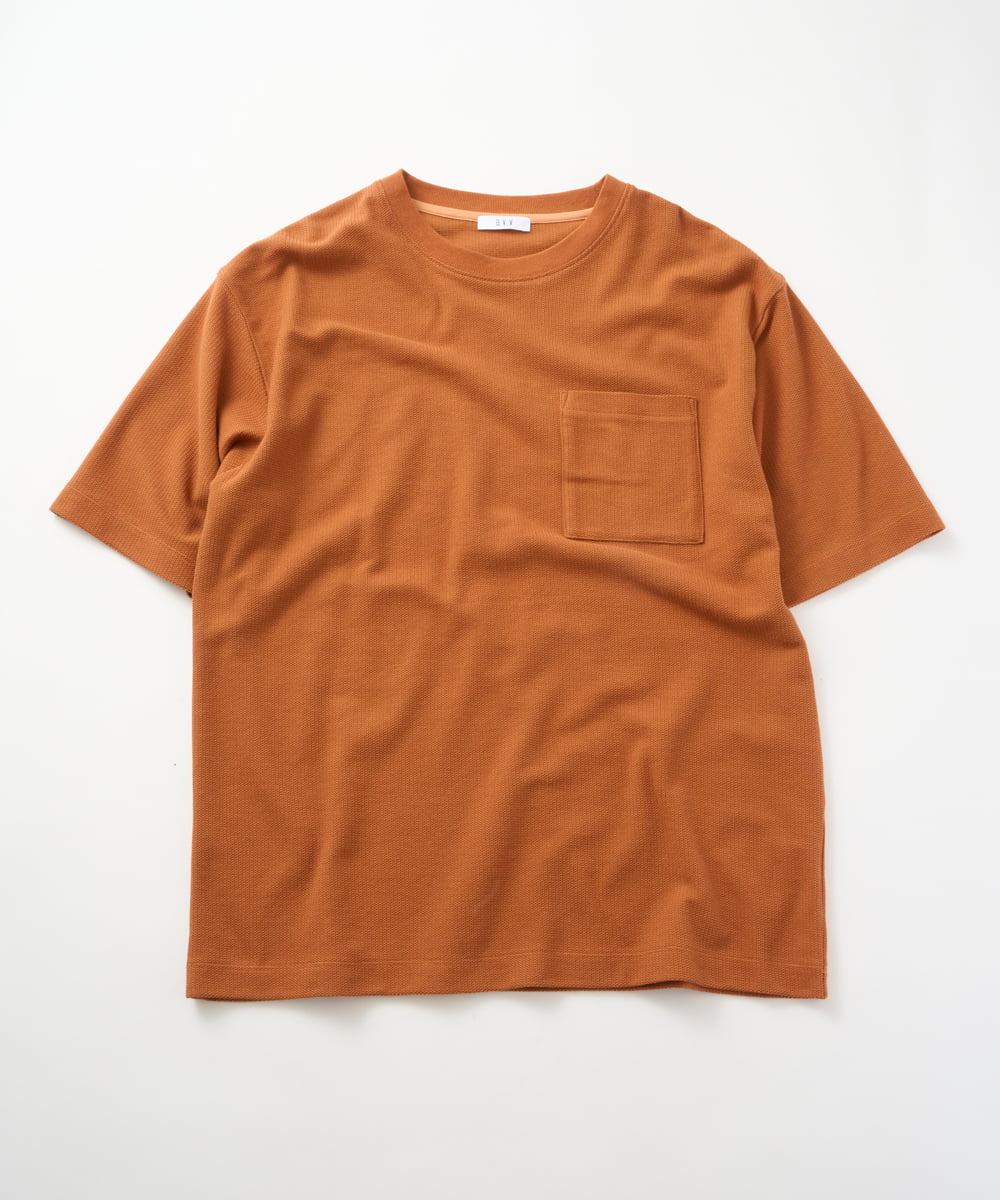KHKHD58044 a.v.v MEN(アー・ヴェ・ヴェ) ＼ジャケットインにもおすすめ！／ハニカムジャカードクルーネックカットソー【接触冷感/遮熱洗濯機で洗える/イージーケア/毛玉になりにくい】 オレンジ
