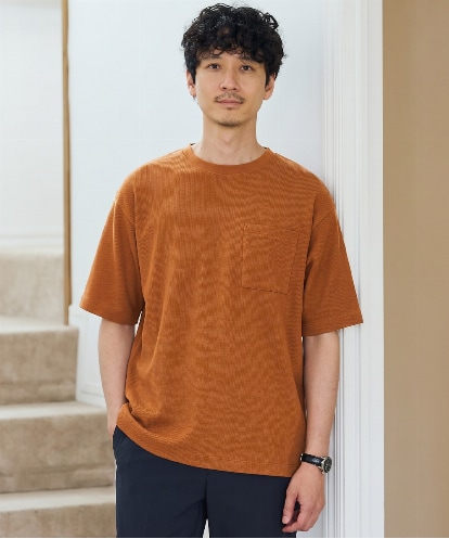 KHKHD58044 a.v.v MEN ＼ジャケットインにもおすすめ！／ハニカムジャカードクルーネックカットソー【接触冷感/遮熱洗濯機で洗える/イージーケア/毛玉になりにくい】